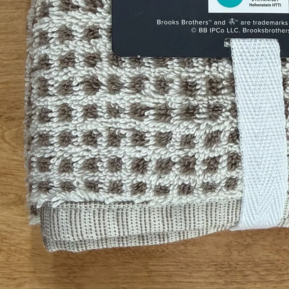 Brooks Brothers Set of 4 Premium Turkish Cotton Washcloths Taupe Ivory Grid NWT